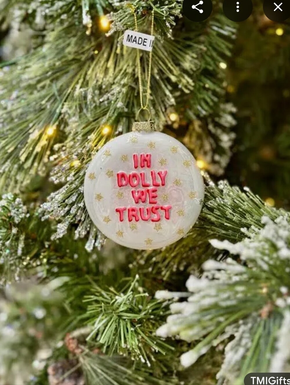 Christmas glass Ornament "In Dolly We Trust"